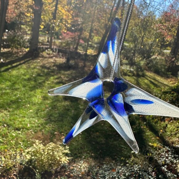 #1154 STAR MULTI COLOR 5 POINT ORNAMENT BLUE & WHITE FUSED - Picture 3 of 9